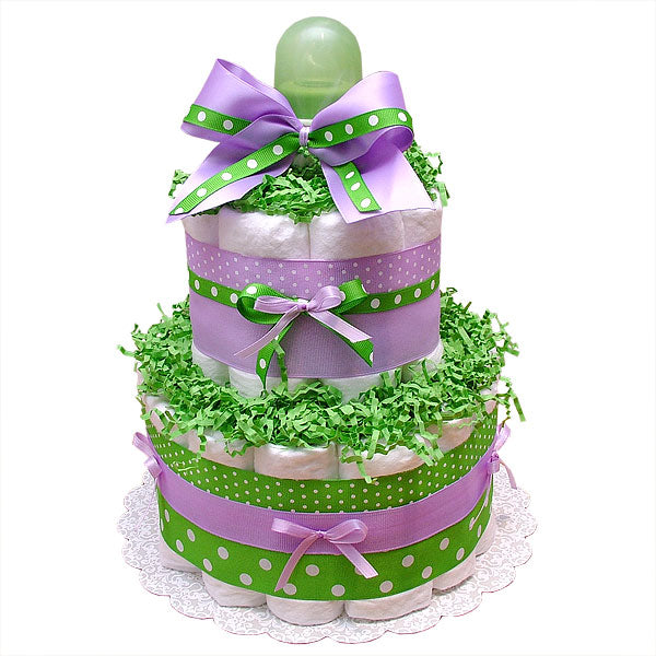 Green and Lavender Diaper Cake