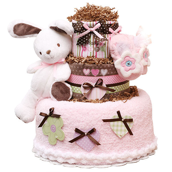 White and Brown Bunny Diaper Cake