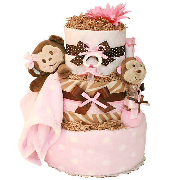 Little Girl Monkey Diaper Cake