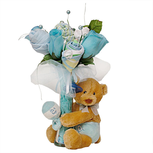 Blue Baby Bouquet with a Bear