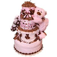 Pink and Brown Big Bear Diaper Cake