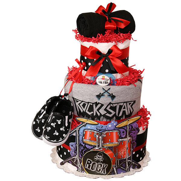 Black and Red Rock Star Diaper Cake