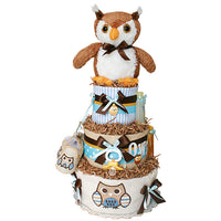 Blue and Brown Owl Diaper Cake