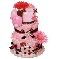 Brown and Pink Ladybug Blanket Diaper Cake