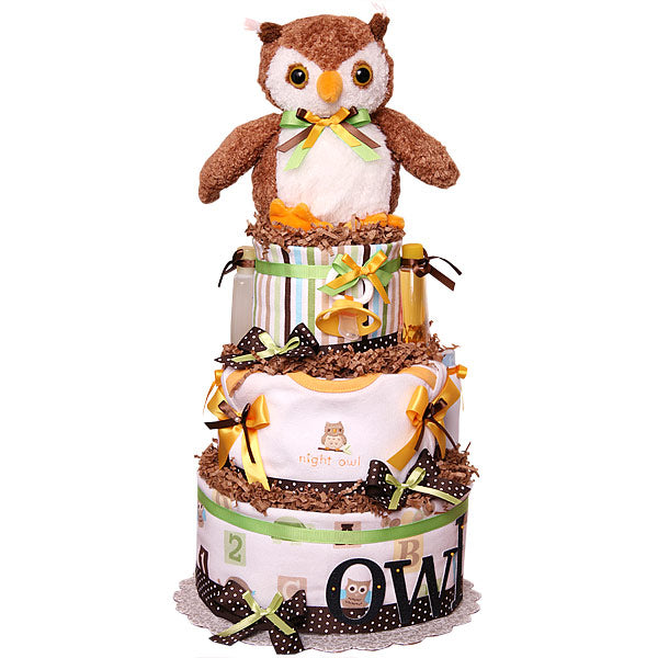 Forest Night Owl Diaper Cake