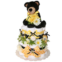 Bear and Bees Cloth Diaper Cake with 6 ply Gerber Diapers