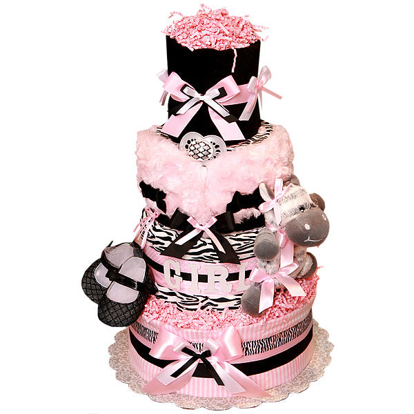 Black and Pink Custom Zebra Diaper Cake