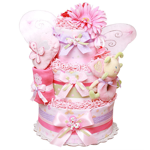 Custom Flowers and Butterfly Diaper Cake