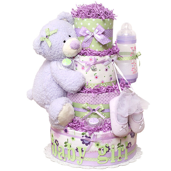 Baby Girl Lavender Bear Diaper Cake
