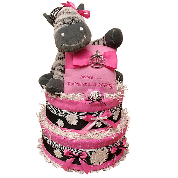 Black, White and Hot Pink Zebra Diaper Cake