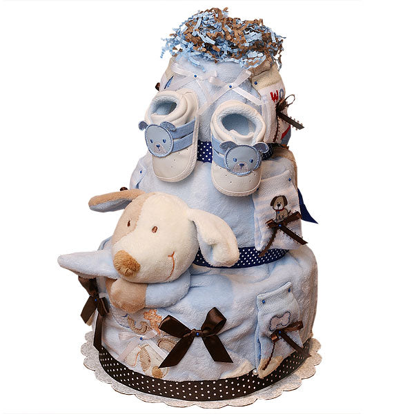 Blue and Brown Dog Diaper Cake