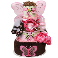 Pink and Brown Butterfly Diaper Cake