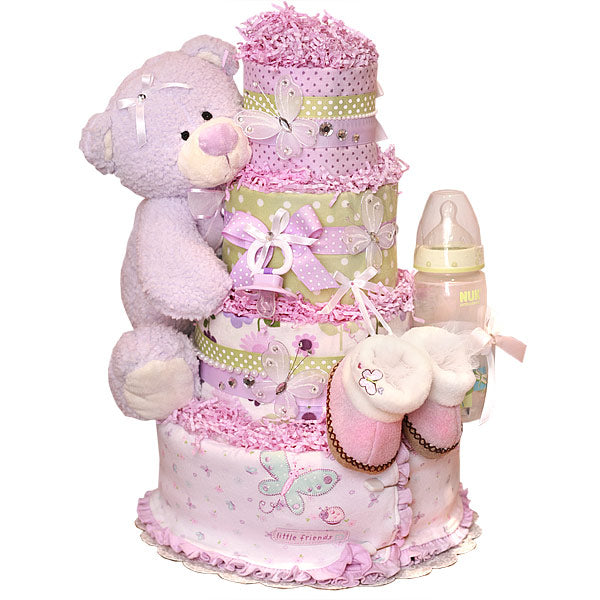 Green and Lavender Butterfly Bear Diaper Cake