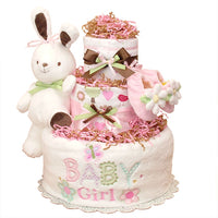 White Bunny Baby Girl Diaper Cake