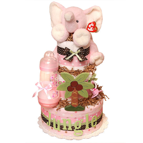 Pink Jungle Elephant Diaper Cake