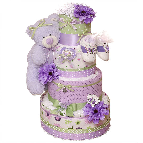 Lavender and Green Bear Diaper Cake