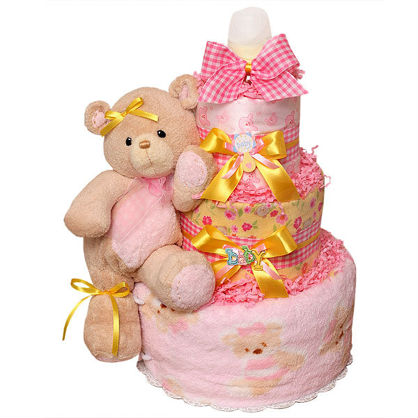 Pink Blanket Bear Diaper Cake