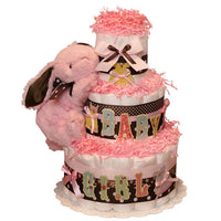 Modern Pink and Brown Bunny Diaper Cake