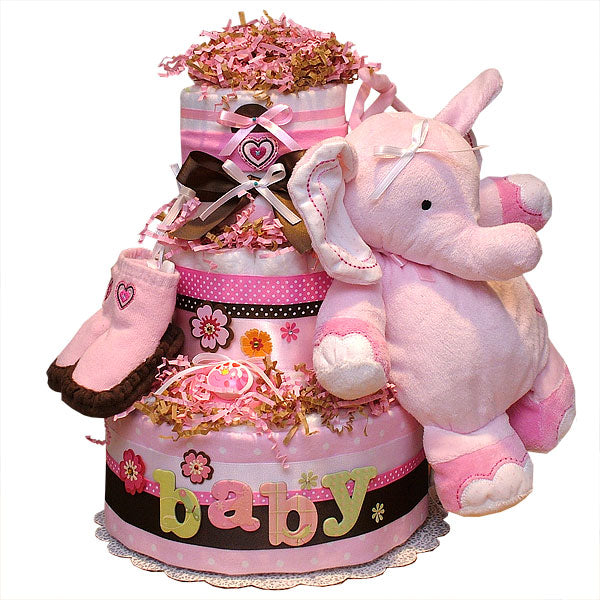 Pink Musical Elephant Diaper Cake