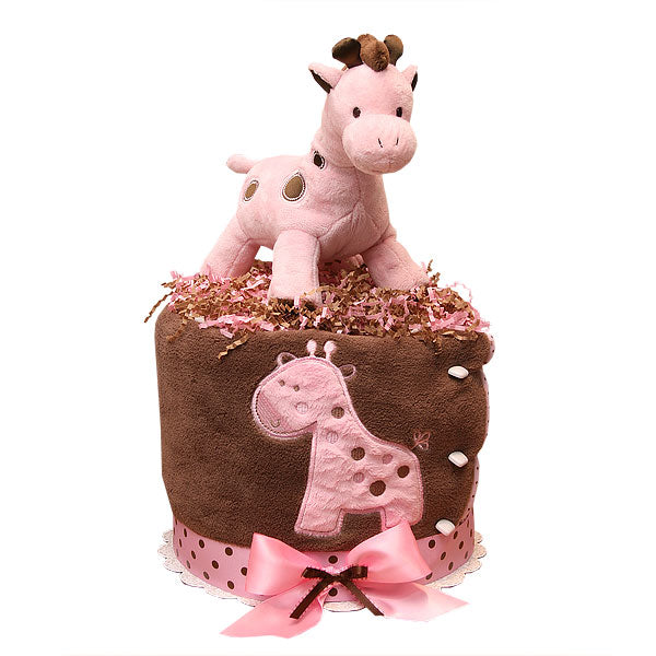 Modern Pink and Brown Musical Giraffe Diaper Cake