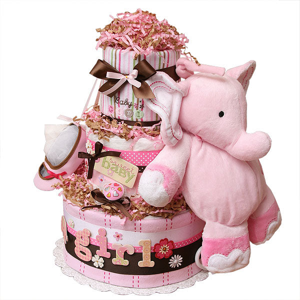 Sweet Baby Girl Musical Elephant Diaper Cake