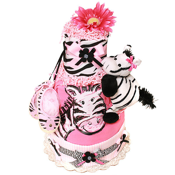 Flower Power Zebra Diaper Cake