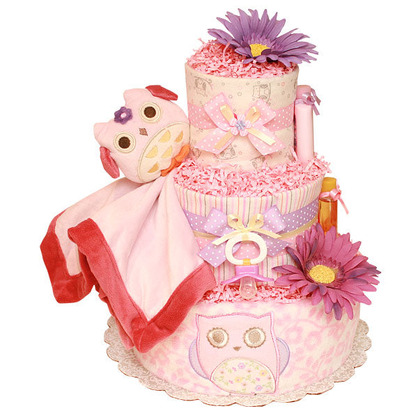 Pink and Purple Owl Diaper Cake