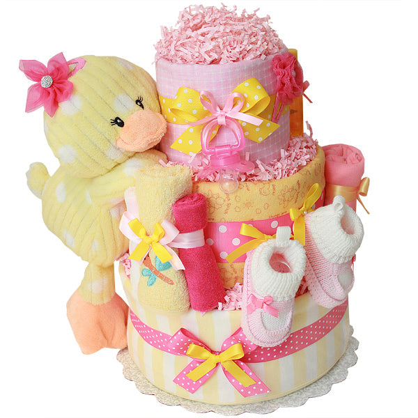 Little Pink and Yellow Ducky Diaper Cake