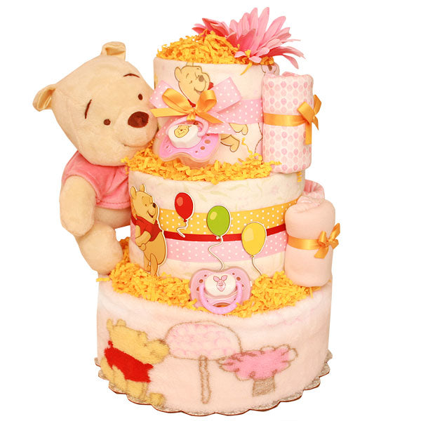Pink and Yellow Pooh Diaper Cake