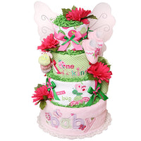 Pink and Green Butterfly Diaper Cake