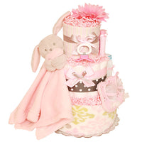 Grey and Pink Bunny Diaper Cake