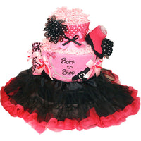 Pink and Black Born To Shop Diaper Cake