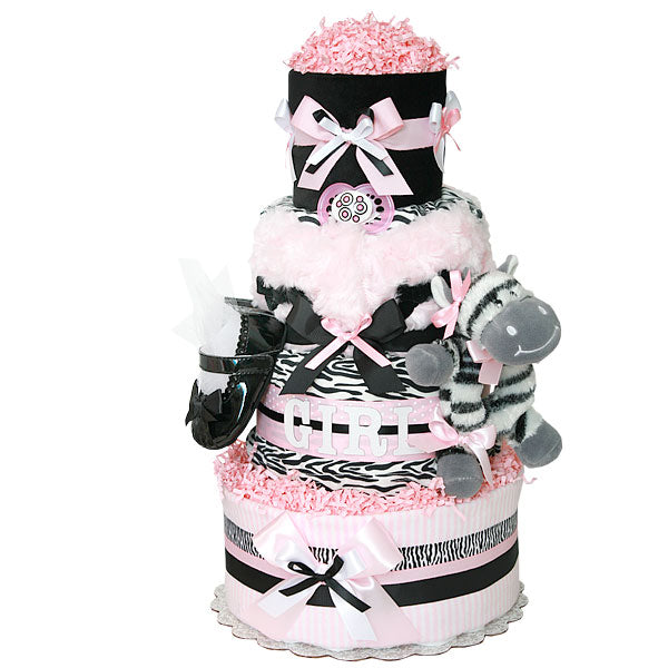 Light Pink, Black and White Zebra Diaper Cake