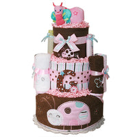 Brown and Pink Bath Ladybug and Butterfly Diaper Cake