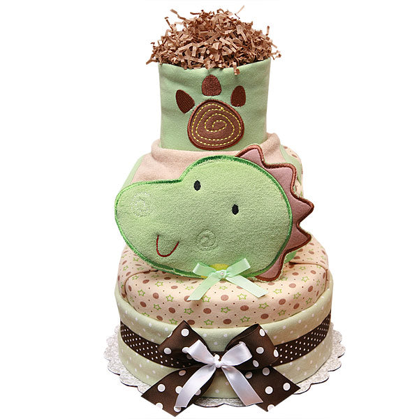 Green and Brown Dinosaur Diaper Cake