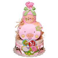 Pink Pig Farm Diaper Cake