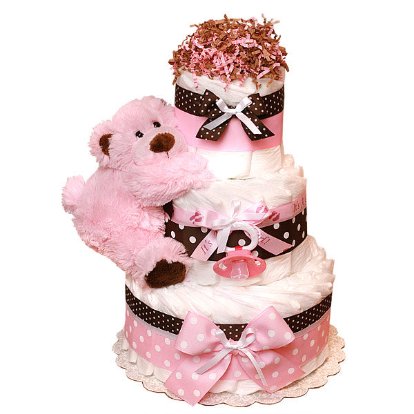 Modern Pink Bear Diaper Cake