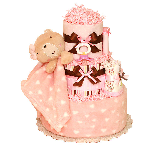 Pink Sparky 3-Tier Diaper Cake | Corner Stork Baby Gifts – Corner Stork  Baby Gifts - Specialty Baby Gifts