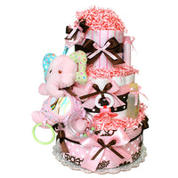 Pink and Brown Elephant Diaper Cake