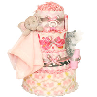 Grey and Pink Elephant Diaper Cake