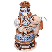 Brown and Blue Puppy Diaper Cake