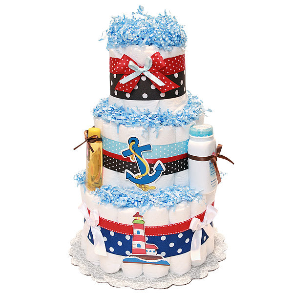Lighthouse Nautical Diaper Cake in Brown
