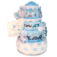 Blue and Grey Elephant Diaper Cake