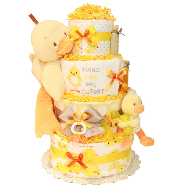 Yellow and Grey Duck Diaper Cake